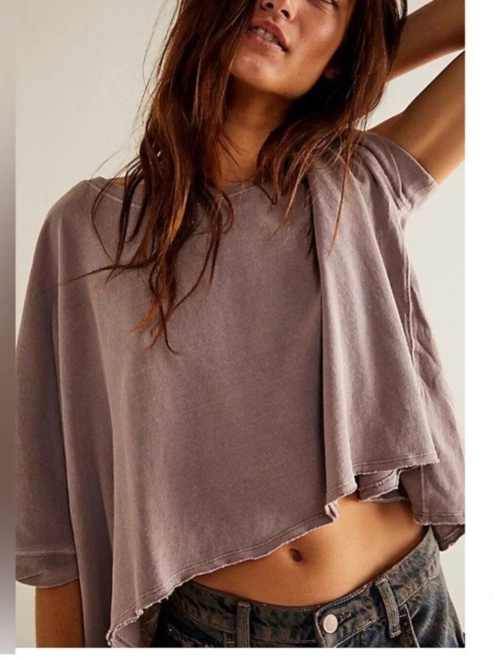 We the Free CC Tee Oversized Cropped Tee Size S Draped Sleeves Vintage Wash Boho